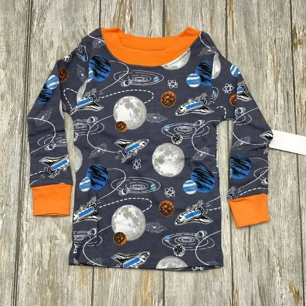 Dinosaur & Spaceship Cotton Long Sleeve Tight Fit Pajamas 2, 2-Pc Sets Size 12 M